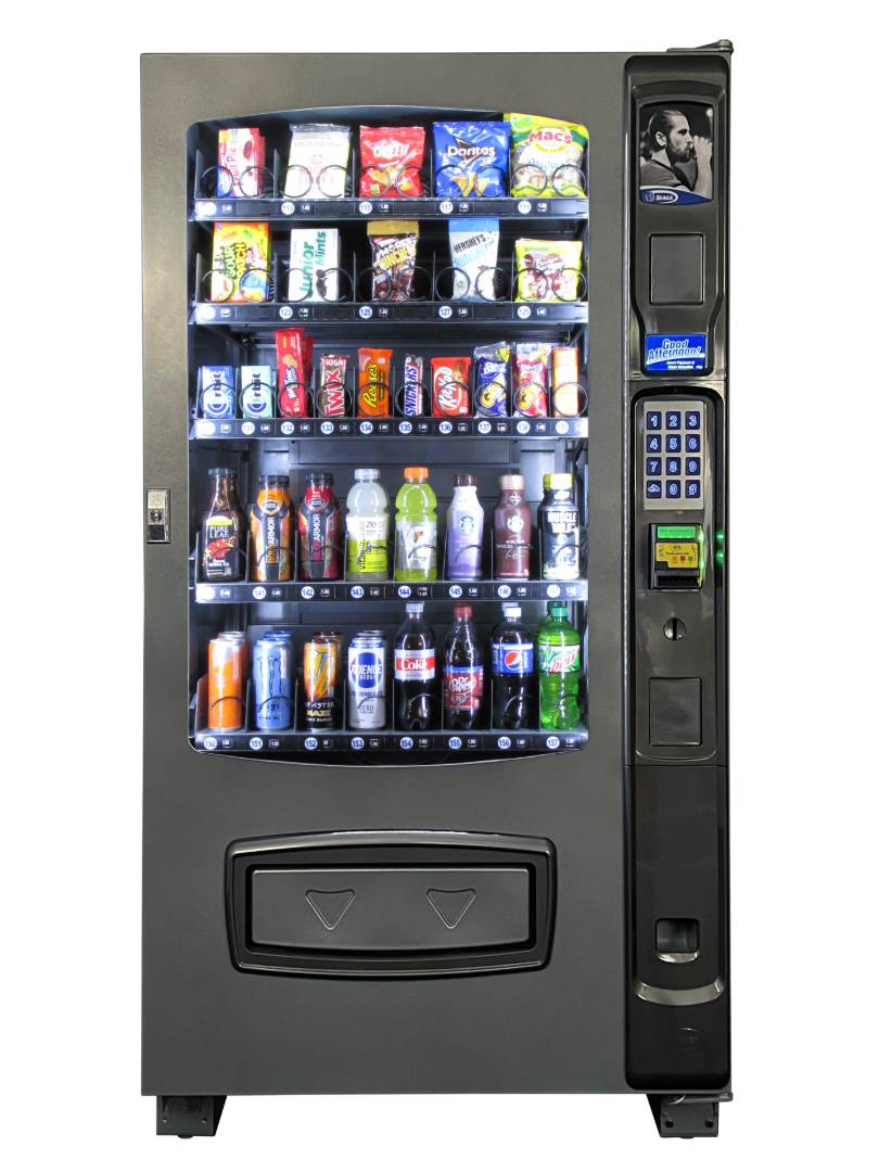 Modern Cosmo Vending machine stocked with snacks and drinks